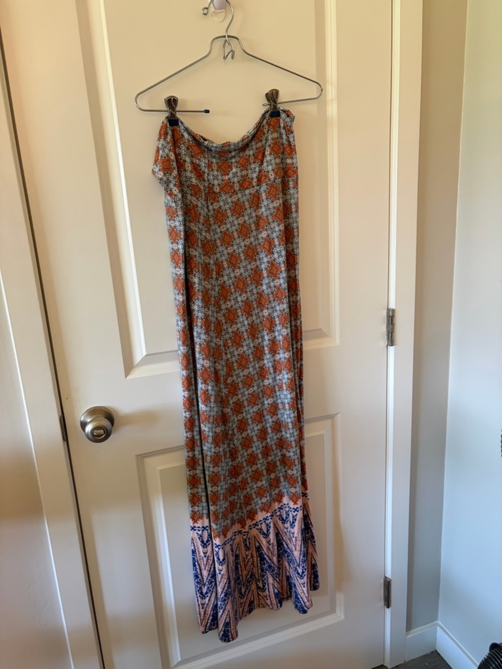 Loveappella Orange and Blue Patterned Maxi Skirt